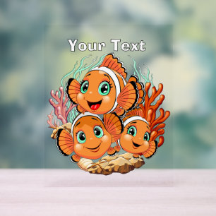 Poisson clown Dessin animé mignon Famille Sous l'e