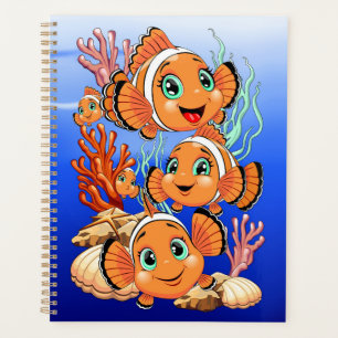 Poisson clown Dessin animé mignon Famille Sous l'e