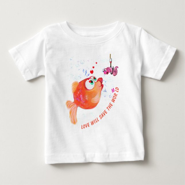 Poisson drôle et ver bébé T-shirt (Devant)