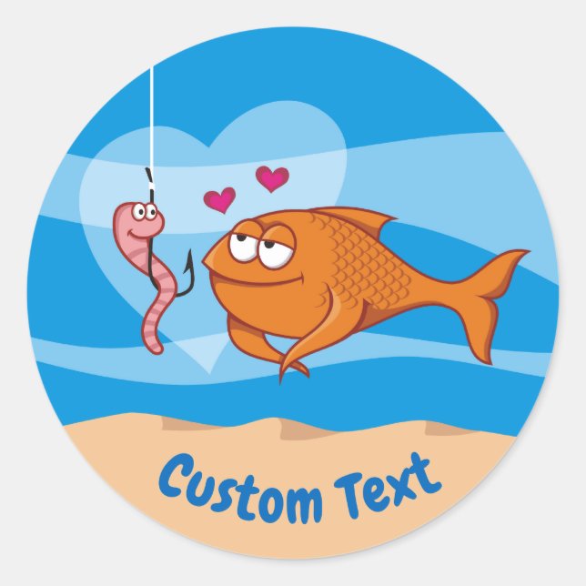 Poisson et appât en amour Sticker rond classique (Devant)