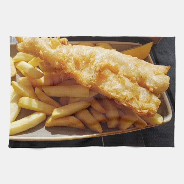 Poisson et chips serviette à thé (Horizontal)