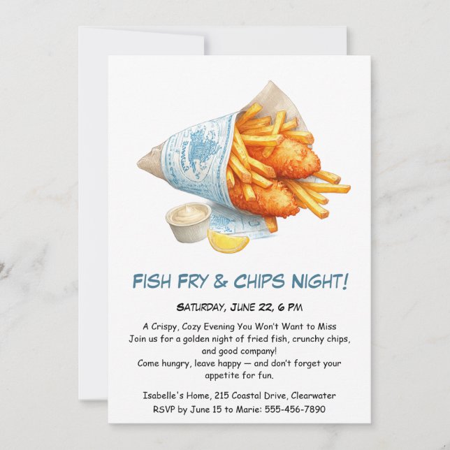Poisson Fry & Chips - Invitation Décontractée de l (Devant)