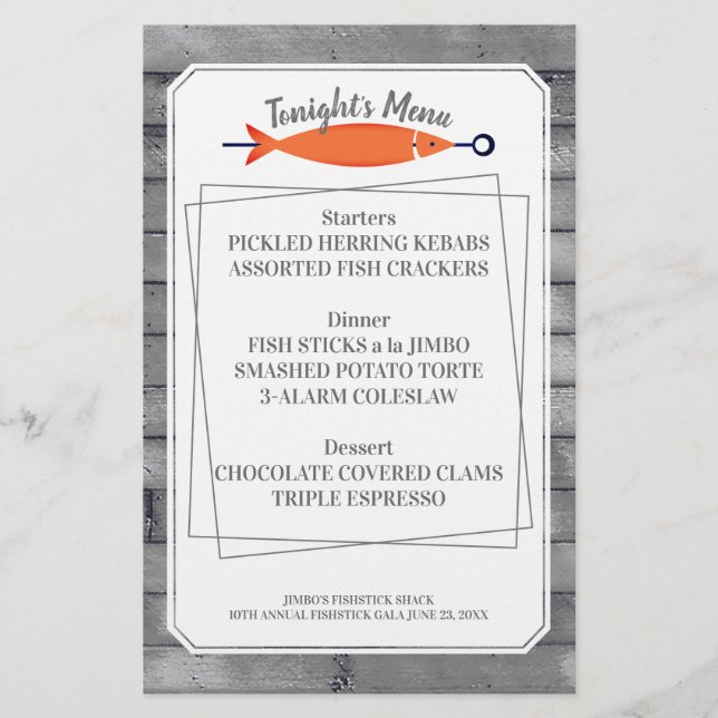 Poisson kebab menu de fruits de mer en-tête papete (Devant)