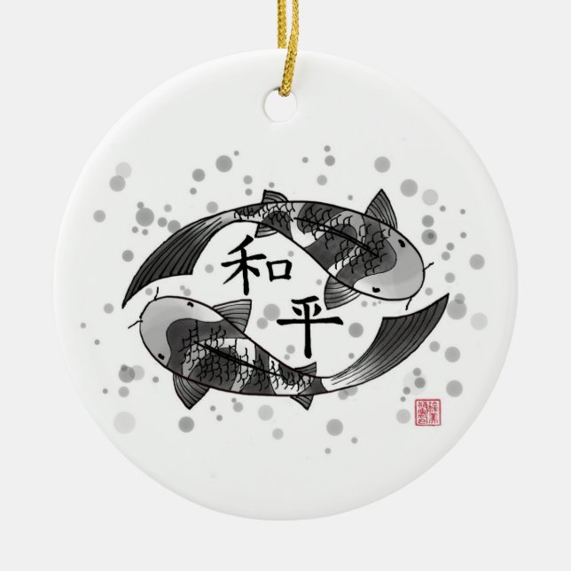 Poisson Koi avec caractère de paix Ornement cérami (Devant)