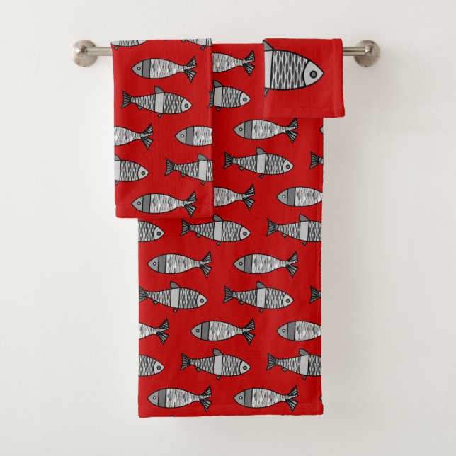 Poisson moderne rétro, rouge profond et gris / gri (En situation)