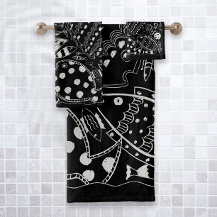 Poisson Motif Fantaisiste Bohème Noir Et Blanc