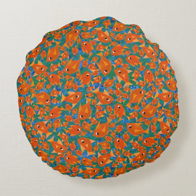 Poisson orange sur Coussin vert et bleu rond (Dos)