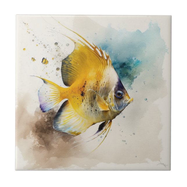 Poisson Papillon, Aquarelle, Carreaux en céramique (Devant)