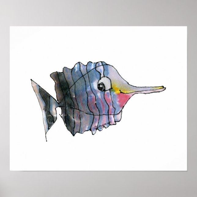 Poisson Papillon de dessin Poisson Poster d'art mu (Devant)