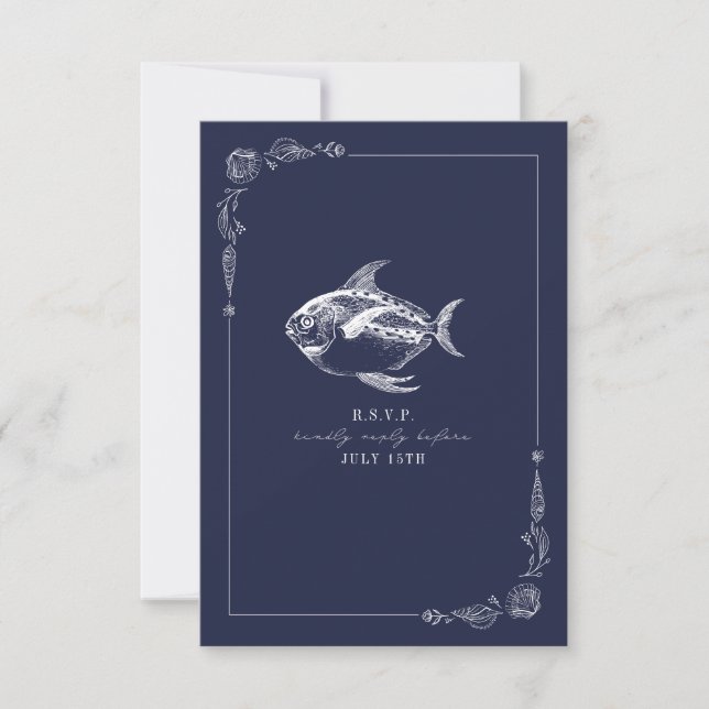 Poisson rustique bleu foncé Plage Mariage RSVP (Devant)
