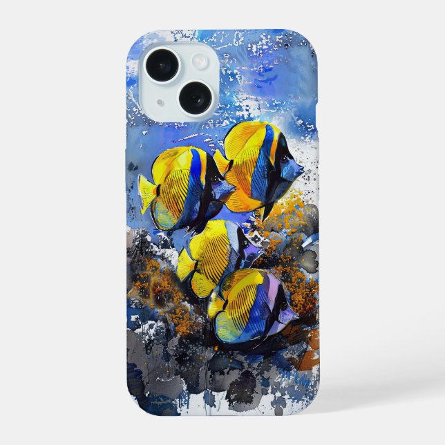 Poisson tropical sur un étui téléphonique bleu et  (Verso)