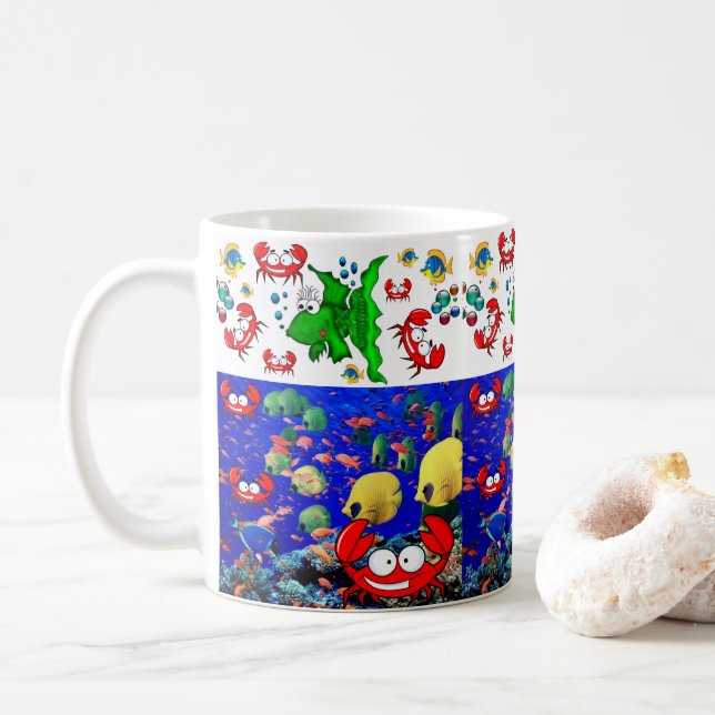 Poissons Crabes Ocean Beach Mug (Avec donut)