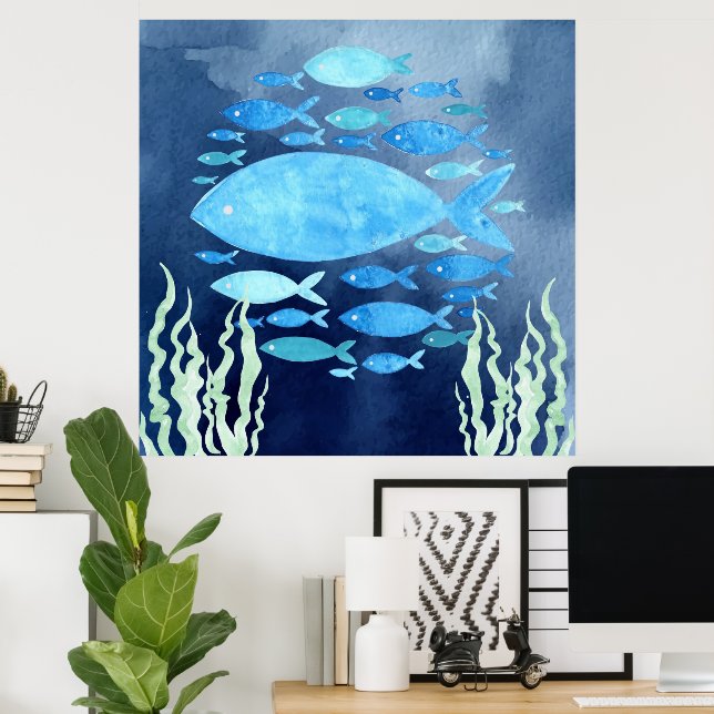 Poissons Dans La Mer Ttoile Étendue Impression (Bureau à domicile)