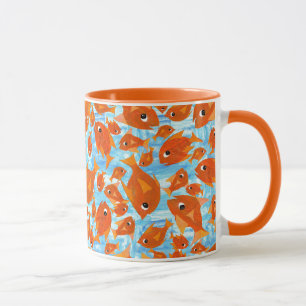 Poissons d'Orange Ditzy sur Mug de Ringer Bleu Aqu