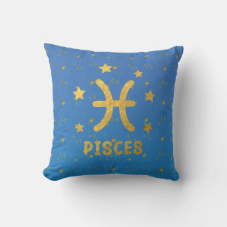 Poissons Oreiller bleu Zodiac et or
