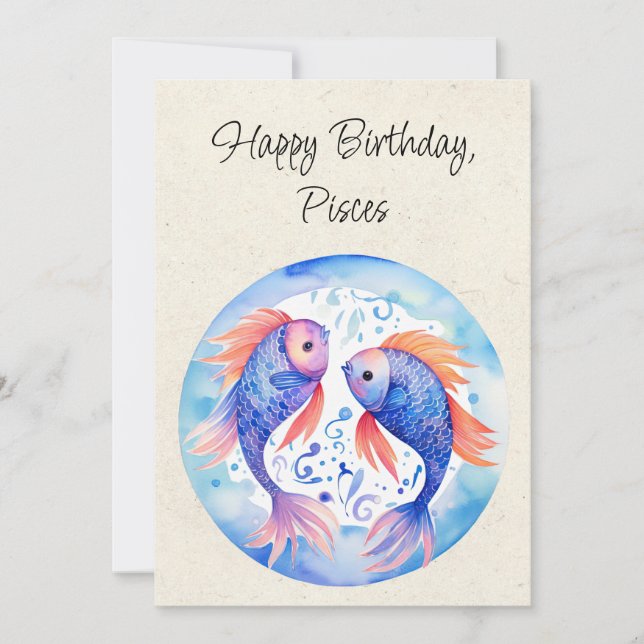 Poissons Poissons Zodiac Aquarelle Carte Plat Anni (Devant)