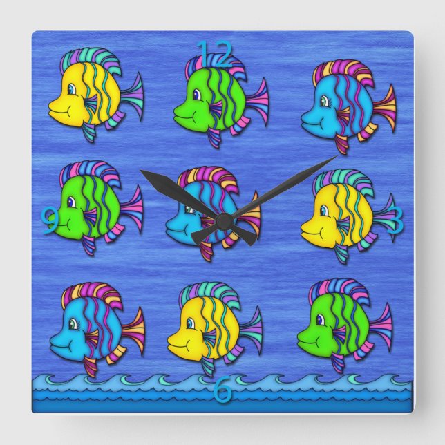 Poissons tropicaux 1 horloge murale carrée (Recto)