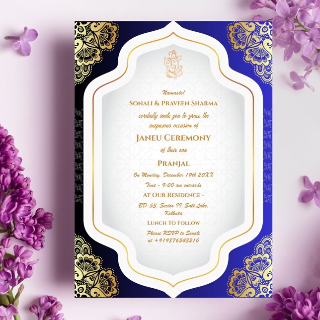 Poite Janeu Upanayanam Hindu Holy Thread Blue Gold Einladung (Von Creator hochgeladen)