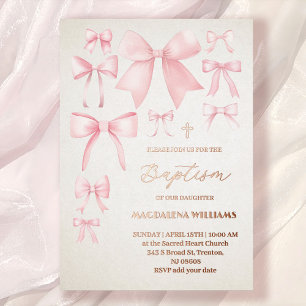 Poitrine rose motif Baptême Foil Invitation
