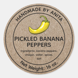 Poivrons de banane cueillies Jar Étiquette Kraft T