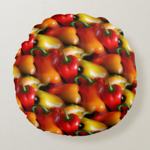 Poivrons rouges et jaunes Coussin rond