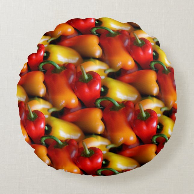 Poivrons rouges et jaunes Coussin rond (Devant)
