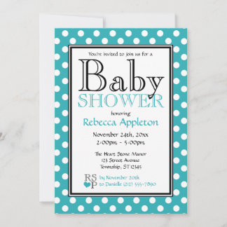 Poka Dot Turquoise Baby Shower Invitations