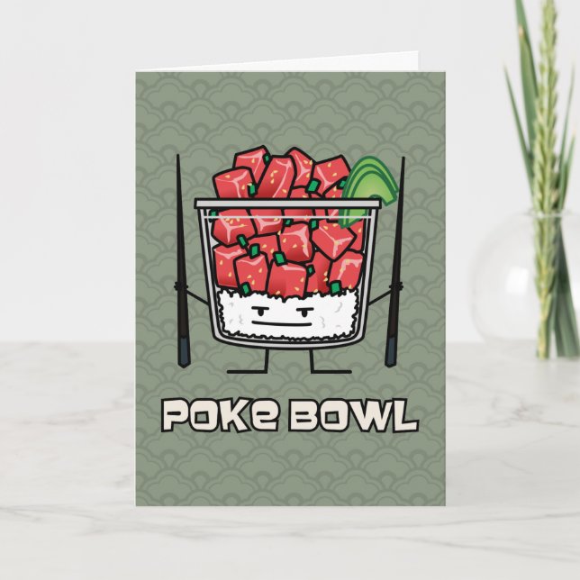 Poke Bowl Hawaii Roher Fischsalat Stäbchen aku Dankeskarte (Vorderseite)