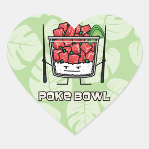 Poke Bowl Hawaii Roher Fischsalat Stäbchen aku Herz-Aufkleber