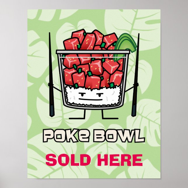 Poke Bowl Hawaii Roher Fischsalat Stäbchen aku Poster (Vorne)