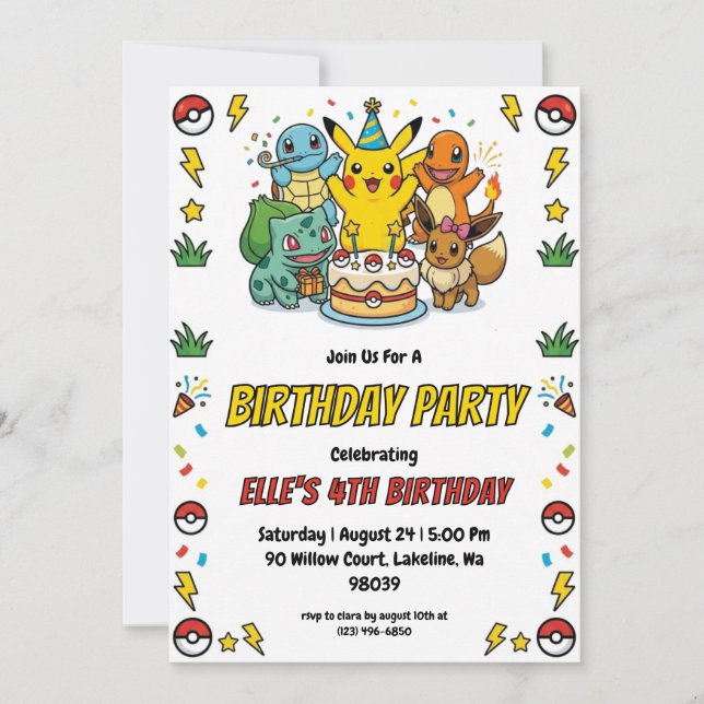 Pokémon Birthday Invitations Einladung (Vorderseite)