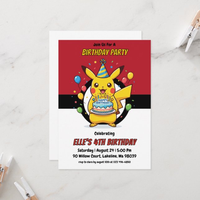 Pokémon Birthday Invitations Einladung (Vorderseite/Rückseite Beispiel)