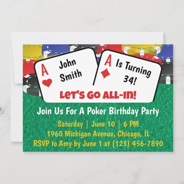 Poker Aces Anniversaire Fête Invitation (Devant)