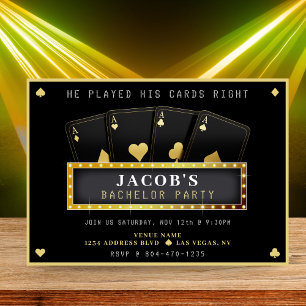 Poker Aces Gold & Black Bachelor Party Einladung