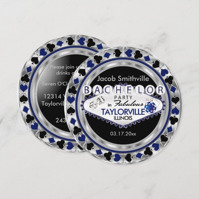 Poker Bachelor Party Einladung - DIY City & Staat (Vorne/Hinten)