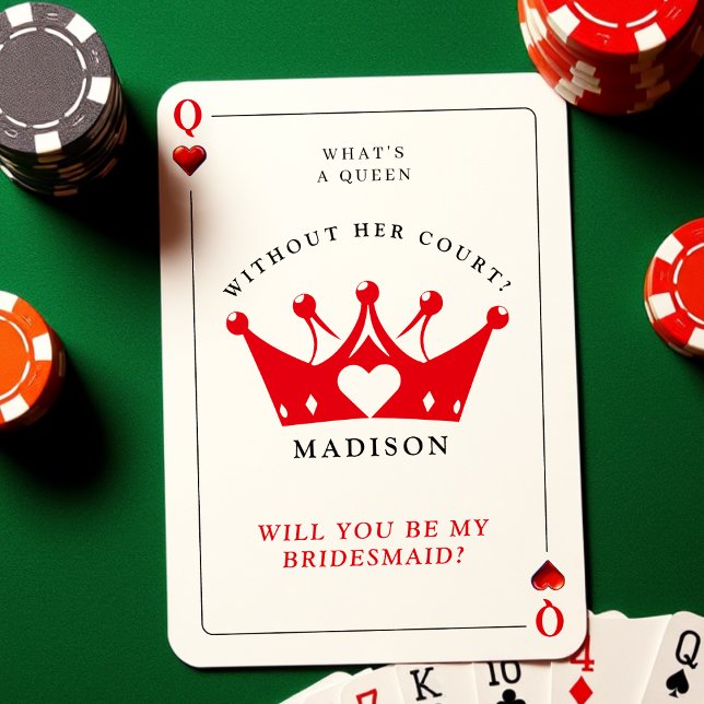 Poker Bridesmaid-Vorschlagskarte der Königin des H RSVP Karte (Queen of Hearts Poker Bridesmaid Proposal Card
)