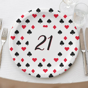 Poker Card Anzug Muster 21. Geburtstag Pappteller