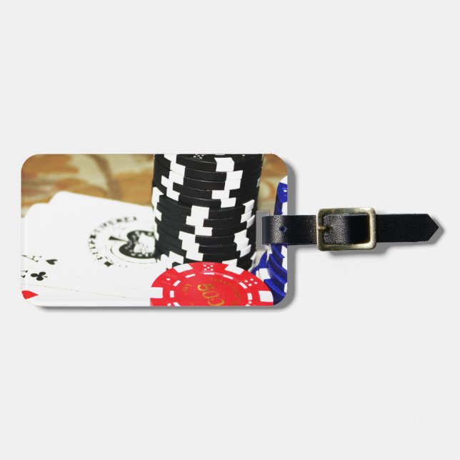 Poker Cards Aces Chips Gambling Casino Win Game Gepäckanhänger (Vorderseite horizontal)
