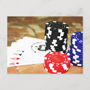 Poker Cards Aces Chips Gambling Casino Win Game Postkarte