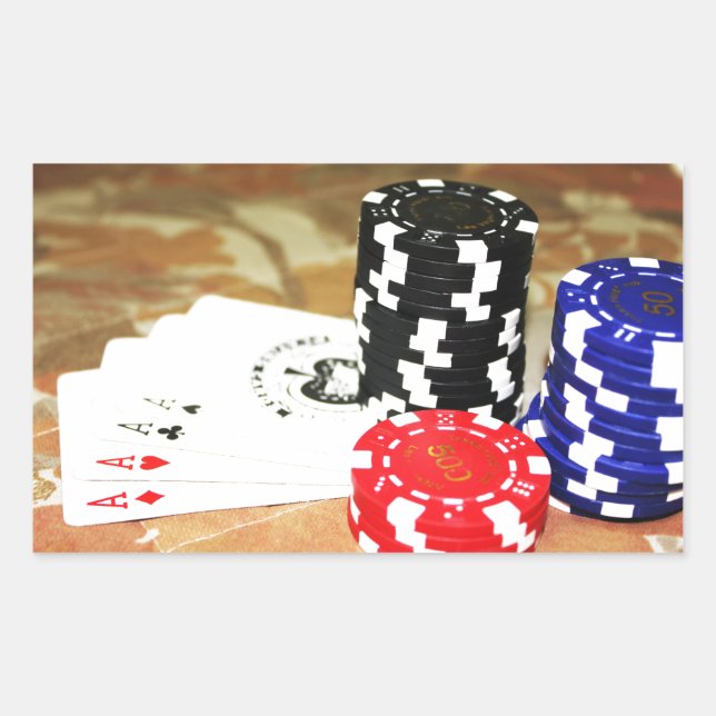Poker Cards Aces Chips Gambling Casino Win Game Rechteckiger Aufkleber (Vorderseite)