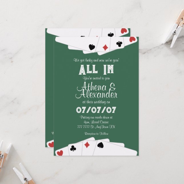 Poker/Casino Faire-part de mariage à thème (Devant/Arrière en situation)