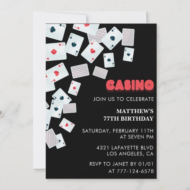 Poker Casino Spielkarte Einladung 77. Geburtstag (Vorderseite)