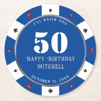 Poker Chip 50. Geburtstagsparty Blue