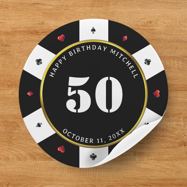 Poker Chip 50. Geburtstagsparty Runder Aufkleber (Von Creator hochgeladen)
