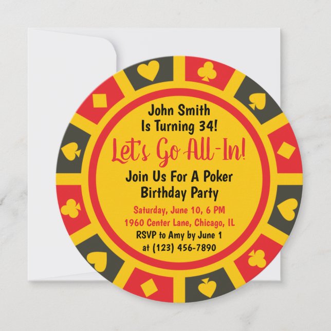 Poker Chip Anniversaire Fête Invitation (Devant)