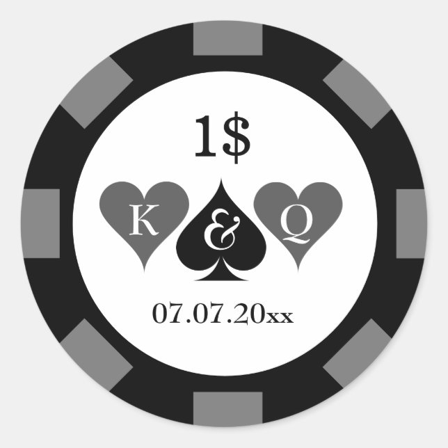 Poker-Chip-Aufkleber für Casino-Hochzeitsfeier Runder Aufkleber (Vorderseite)