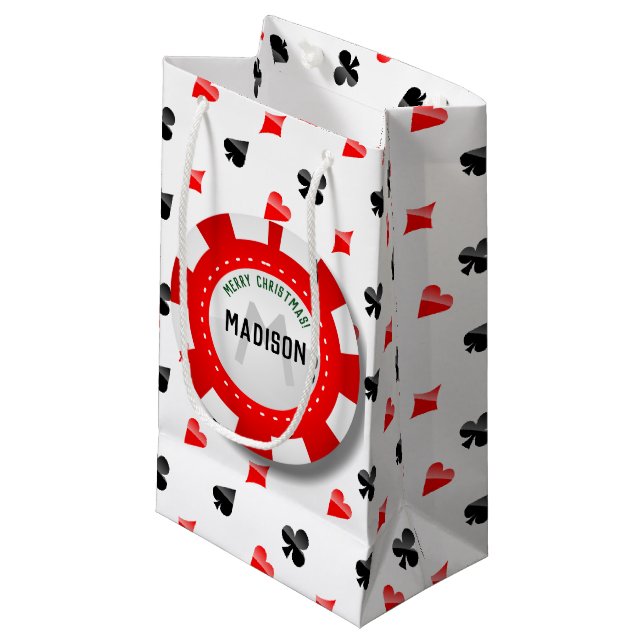 Poker-Chip des Spielers mit Monogramm Weihnachts Kleine Geschenktüte (Vorderseite Schrägansicht)