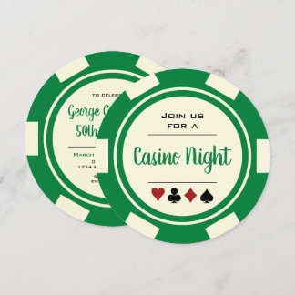 Poker Chip Green Off-White Casino Abends Geburtsta Einladung