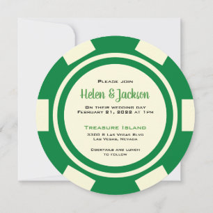 Poker Chip Green und White Las Vegas Wedding Einladung