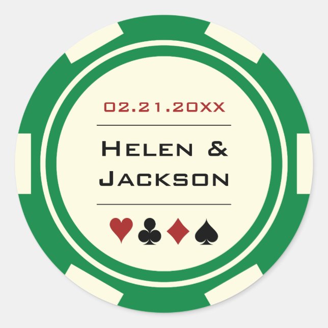 Poker Chip Grün und Weiß Runder Aufkleber (Vorderseite)